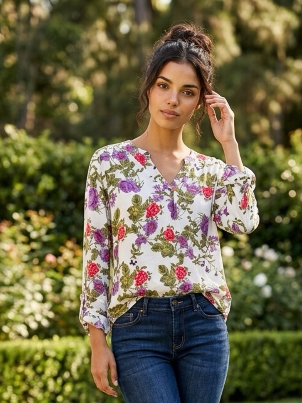 NWT Floral Long Sleeve
Blouse - BRINA & EM Sz XXL